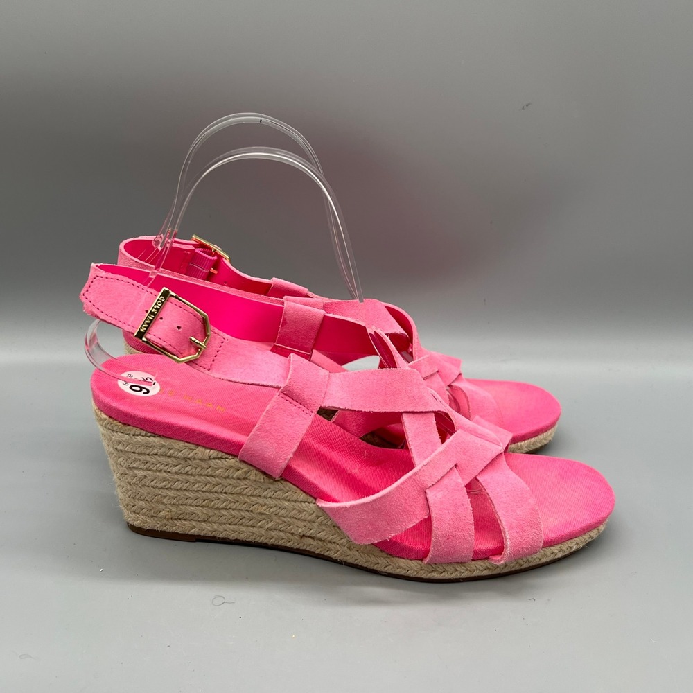 Cole Haan Sandals Womens 9.5 Pink Suede Grand 360 Strappy Espadrille Wedge Shoes